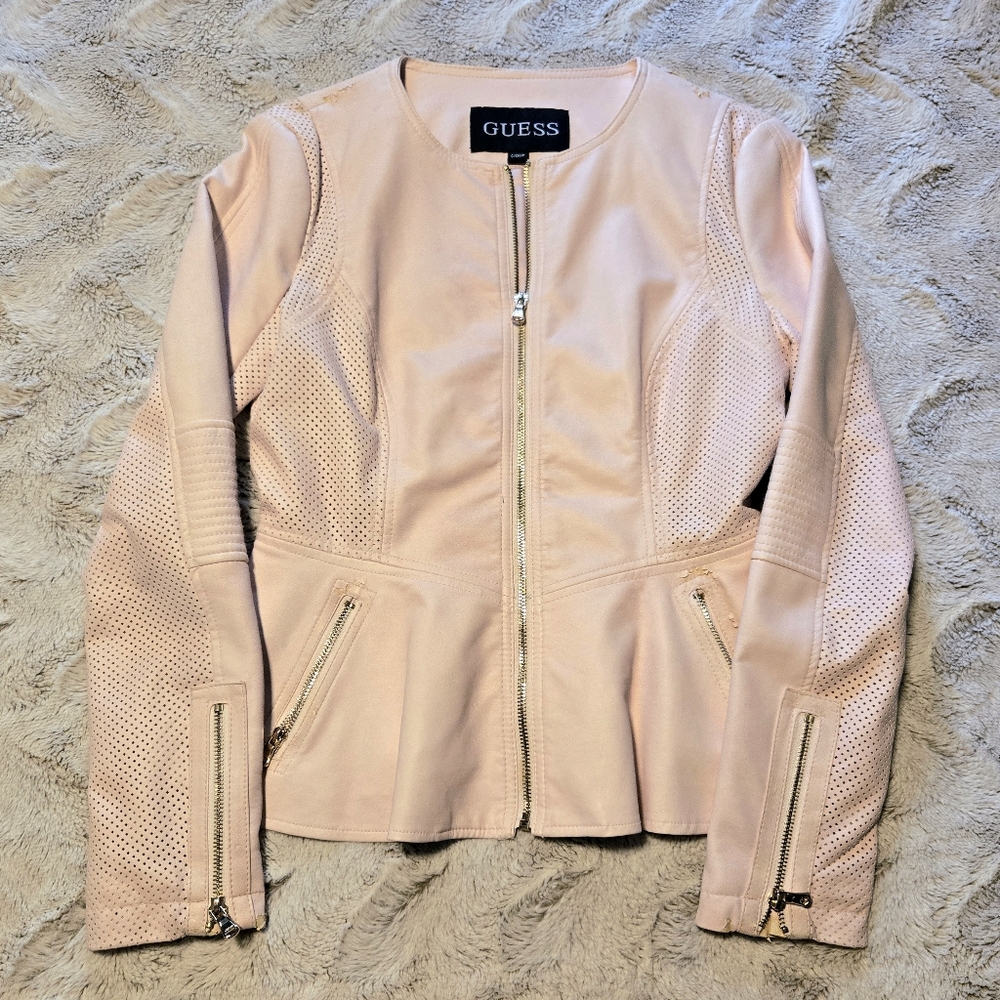 Light Pink Leather Zip Up Guess Jacket